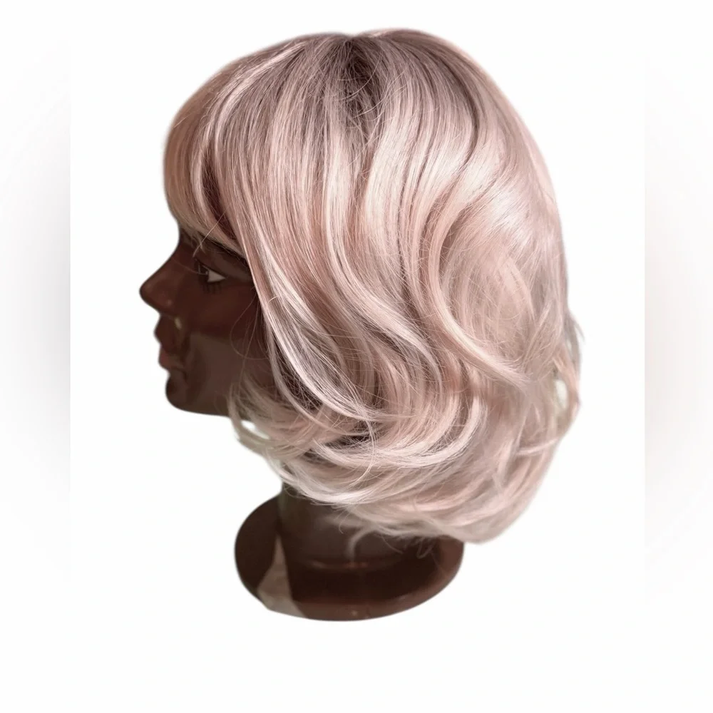 Silvery Grey Platinum Blonde Curly Women's 12” Wig with Bangs - Picture 14 of 16